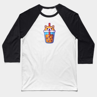 Cute Shiba Inu Milk Tea Boba Cartoon Baseball T-Shirt